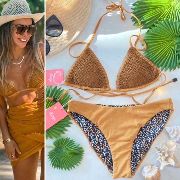 MAAJI Crochet Set - Shine Balmy Triangle Bikini Top & Flirt Signature Bottom-S - Picture 1 of 16